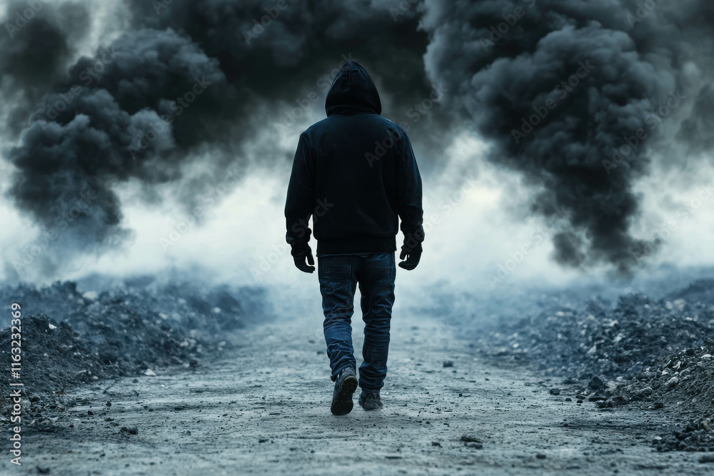 Obraz premium Dark Pathway Through Air Pollution After The End Of The World Scenario