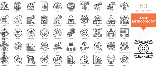 Set of minimalist linear agile methodology icons. Vector illustration