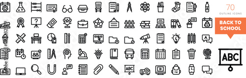 Set of minimalist linear back to school icons. Vector illustration