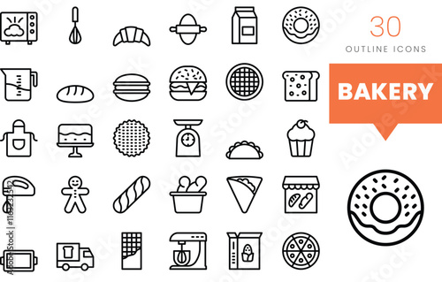 Set of minimalist linear bakery icons. Vector illustration