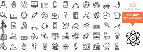 Set of minimalist linear biology technology icons. Vector illustration