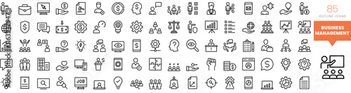 Set of minimalist linear business management icons. Vector illustration