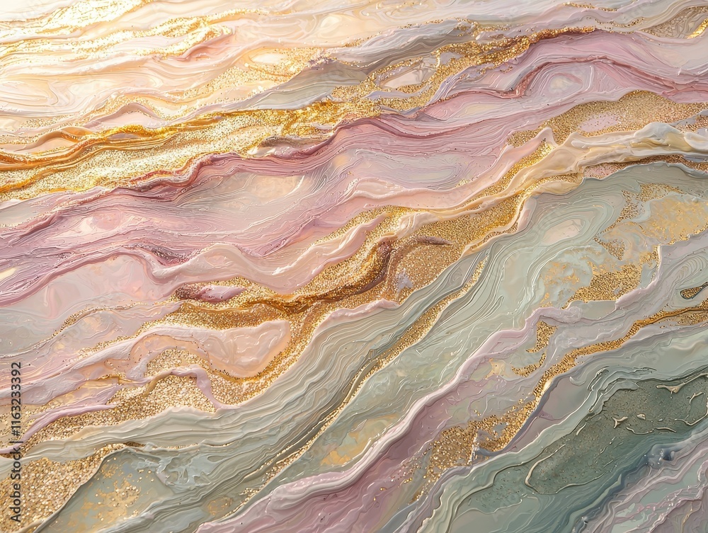 A mesmerizing texture of shimmering holographic waves glowing softly in pastel tones of lavender, pink, and gold, surrounded by radiant light beams and glitter particles creating depth. A mesmerizing texture of shimmering holographic waves glowing softly in pastel tones of lavender, pink, and gold, surrounded by radiant light beams and glitter particles creating depth.