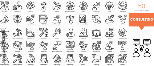 Set of minimalist linear consulting icons. Vector illustration