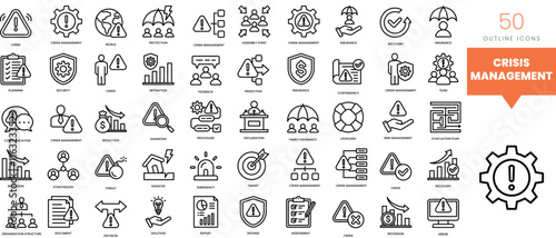Set of minimalist linear crisis management icons. Vector illustration