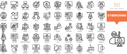 Set of minimalist linear cybercrime icons. Vector illustration