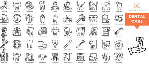 Set of minimalist linear dental care icons. Vector illustration