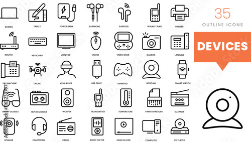 Set of minimalist linear devices icons. Vector illustration