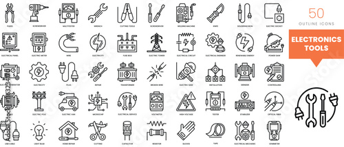 Set of minimalist linear electronics tools icons. Vector illustration