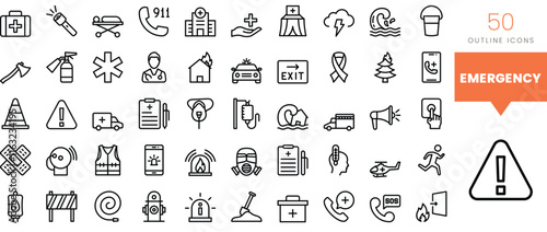 Set of minimalist linear emergency icons. Vector illustration