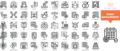 Set of minimalist linear event management icons. Vector illustration