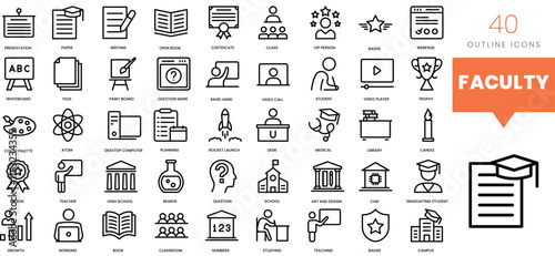 Set of minimalist linear faculty icons. Vector illustration