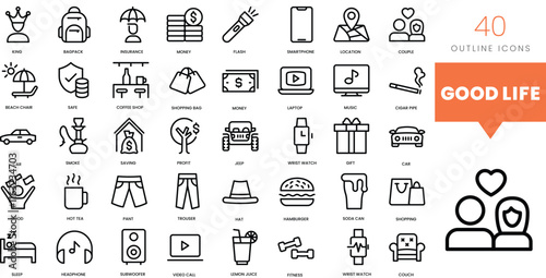 Set of minimalist linear good life icons. Vector illustration