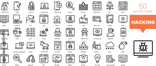 Set of minimalist linear hacking icons. Vector illustration