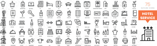 Set of minimalist linear hotel service icons. Vector illustration