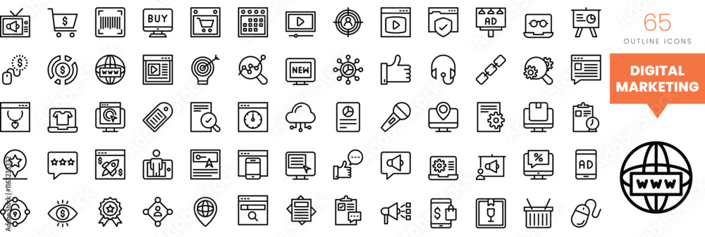 Set of minimalist linear internet and digital marketing icons. Vector illustration Set of minimalist linear internet and digital marketing icons. Vector illustration