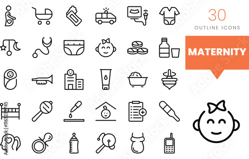 Set of minimalist linear maternity icons. Vector illustration