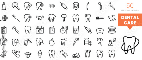 Set of minimalist linear medical dental care icons. Vector illustration