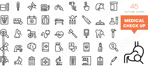 Set of minimalist linear medical check up icons. Vector illustration