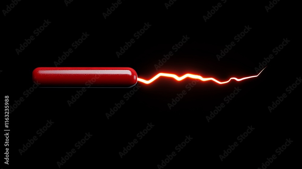 Red Capsule with Electric Spark: A single red capsule emits an electric spark, symbolizing energy, power, and innovation. Red Capsule with Electric Spark: A single red capsule emits an electric spark, symbolizing energy, power, and innovation.