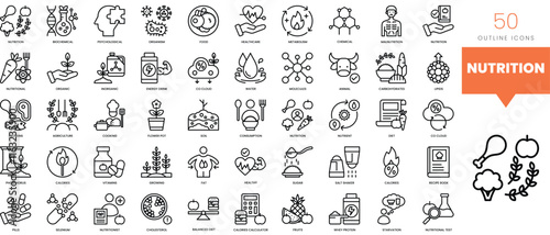 Set of minimalist linear nutrition icons. Vector illustration