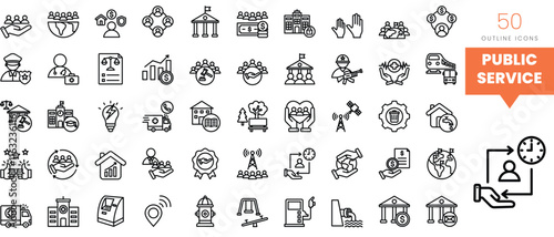 Set of minimalist linear public service icons. Vector illustration