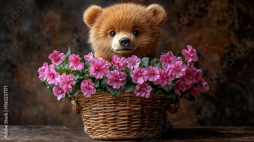 A bear with a basket of flowers for May Day4   photo