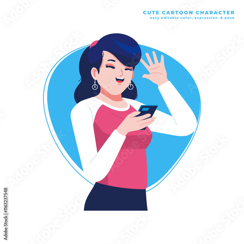 say hello pose girl cute cartoon character