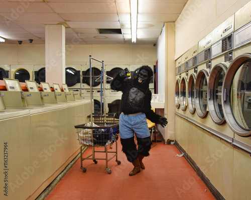 Funny Gorilla Dancing to Music Doing Laundry