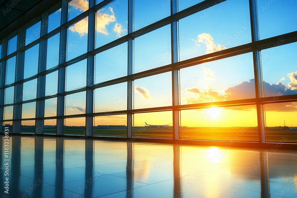 Fototapeta premium Sunrise View from Airport Terminal Window