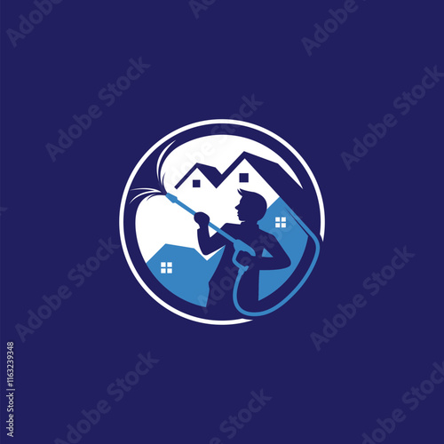 Power wash logo and person spraying water