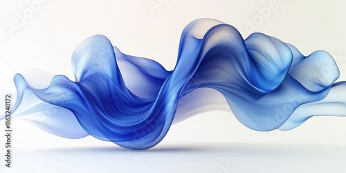 Abstract digital art with flowing blue shapes on white background. Fluid design. Smooth curves, gradient transitions create dynamic, airy visual. Suitable for various uses. Modern minimalist design. photo