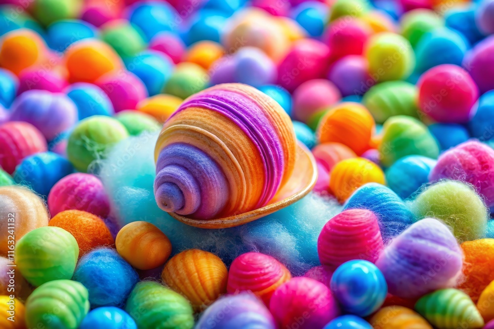 Fototapeta premium Vibrant Periwinkle Filled with Colorful Cotton Balls - Long Exposure Photography