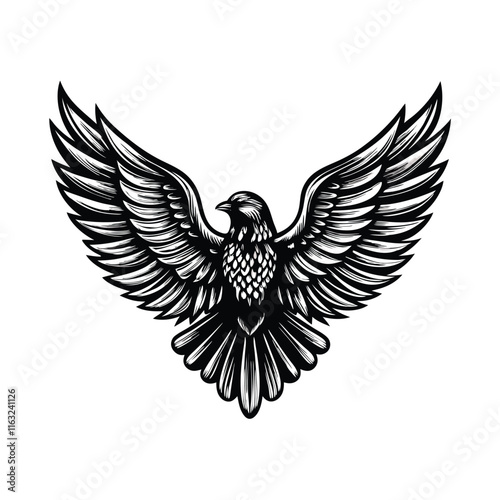 Detailed sketch engraving vector illustration of a bird with angel wings, suitable for tattoo design or mystical art.