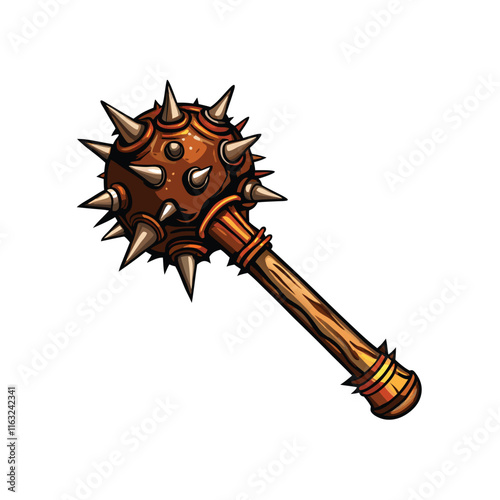 Render a detailed image of a bone-crushing war club; a brutal, heavy wooden club with reinforced head, showing signs of wear and use.