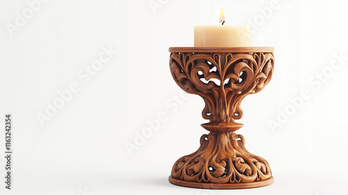 Elegant candleholder with intricate carvings isolated on white background for romantic settings