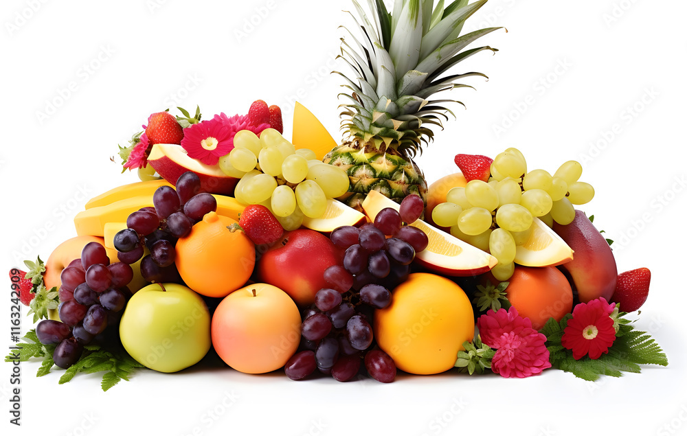 A variety of fresh fruits showcases the colorful and healthy mix of organic produce, perfect for a nutritious salad. A variety of fresh fruits showcases the colorful and healthy mix of organic produce, perfect for a nutritious salad.