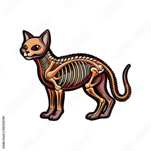 Detailed vector illustration of a feline skeleton, suitable for veterinary educational materials or anatomical reference.  Accurate bone structure is crucial.