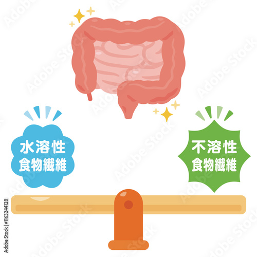 バランスの取れた食物繊維と健康的な腸のイラスト