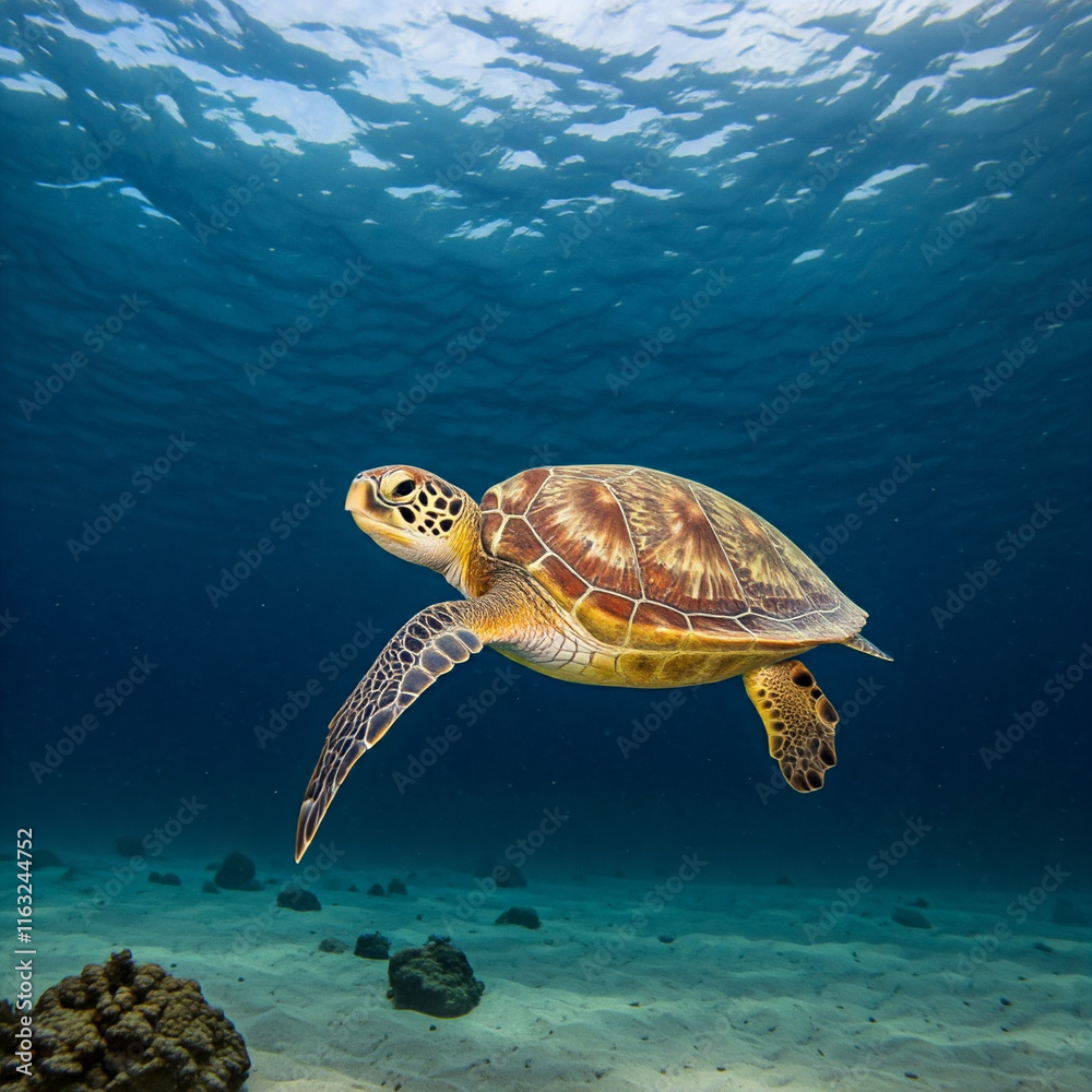Fototapeta premium Did you know that sea turtles can sleep while swimming? They can regulate their buoyancy to stay afloat even when they're dozing off! Talk about multitasking! 