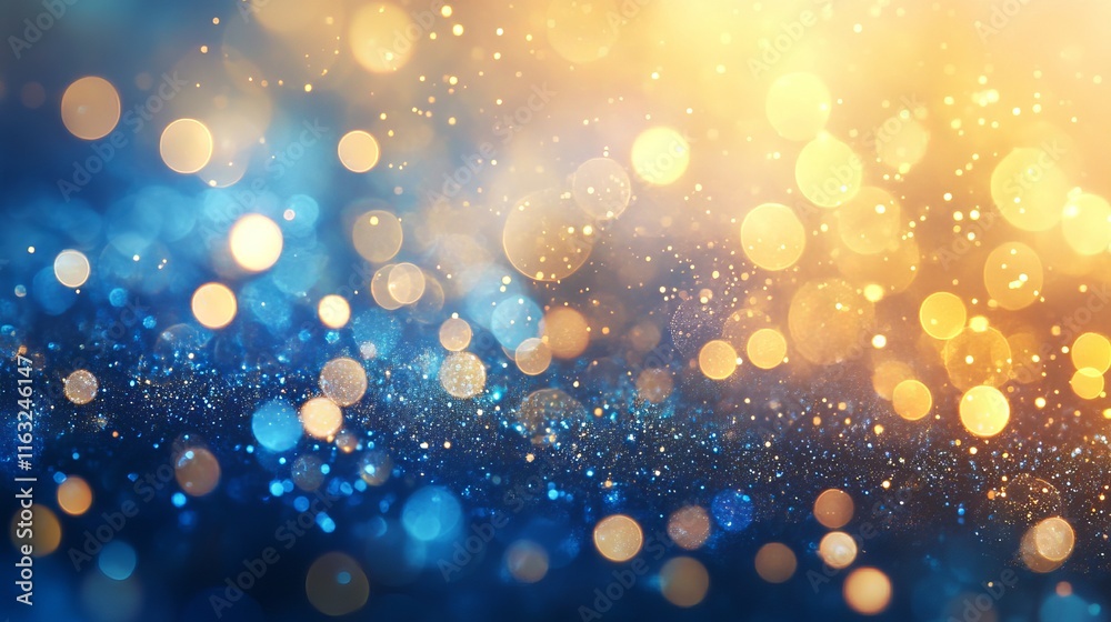 Glittering golden and blue bokeh lights creating a shiny festive christmas background Glittering golden and blue bokeh lights creating a shiny festive christmas background