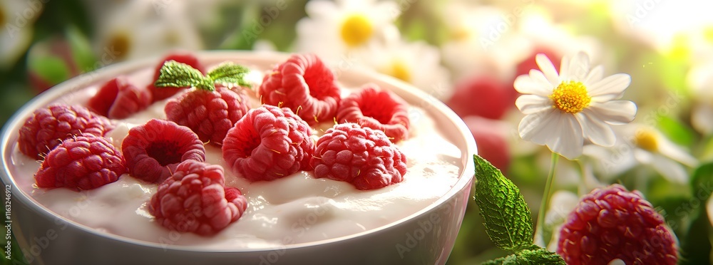 Raspberry Yogurt with Mint and Daisies Raspberry Yogurt with Mint and Daisies