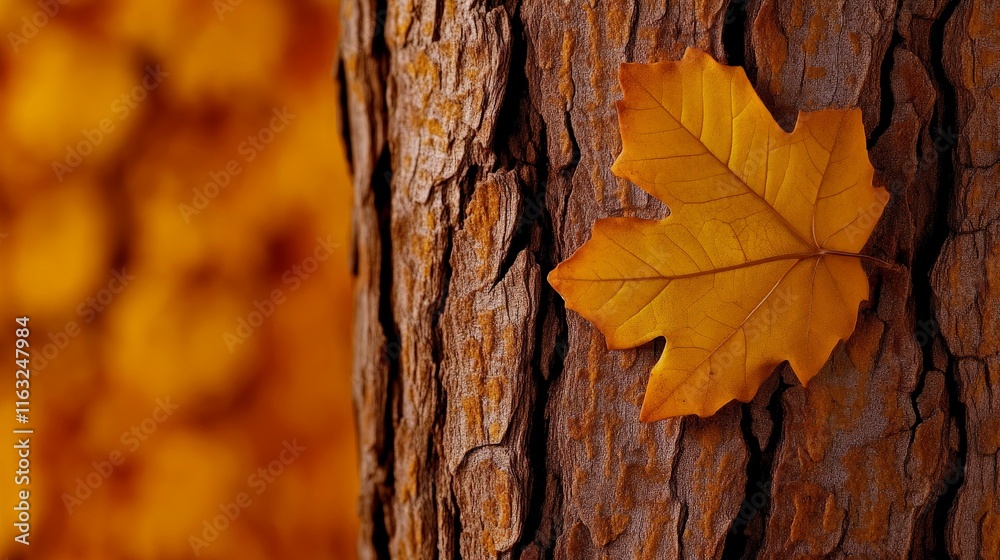 Autumn's Embrace: A single, vibrant maple leaf clings to the rough bark of a tree, bathed in the warm glow of autumn colors. The bokeh background creates a dreamy, nostalgic atmosphere. Autumn's Embrace: A single, vibrant maple leaf clings to the rough bark of a tree, bathed in the warm glow of autumn colors. The bokeh background creates a dreamy, nostalgic atmosphere.