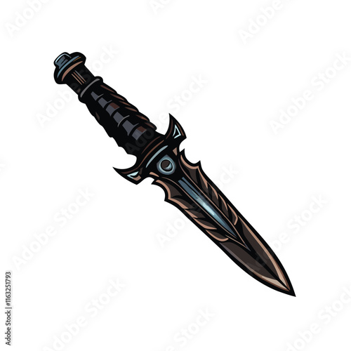 Render a sleek, shadowy dagger; dark, assassin's blade, reflecting ambient light.  Intricate hilt details.