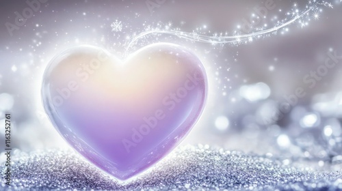 A glowing heart in pastel lavender and white, radiating with a smooth gradient that makes it appear almost iridescent. 
