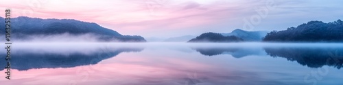 Wallpaper Mural Serene Reflection Misty Lake Under Pastel Skies in South Korea Torontodigital.ca