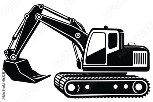 Construction excavator silhouette vector illustration isolated on a white background