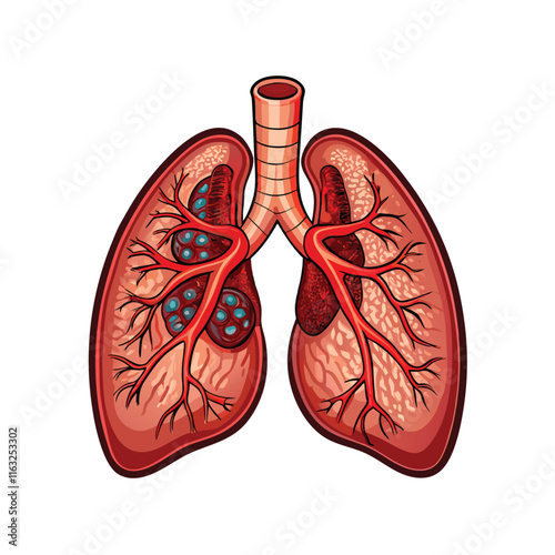 Design a detailed vector illustration of a blood clot, showcasing its fibrin network and trapped blood cells.  Include realistic textures and color gradients.