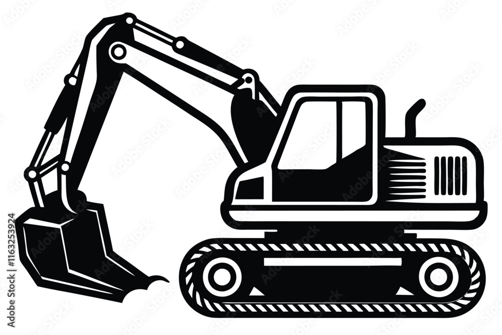 Construction excavator silhouette vector illustration isolated on a white background Construction excavator silhouette vector illustration isolated on a white background