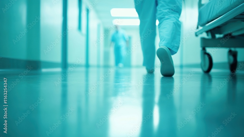 Healthcare workers move through a hospital corridor, assisting patients and ensuring a safe environment during a busy shift Healthcare workers move through a hospital corridor, assisting patients and ensuring a safe environment during a busy shift